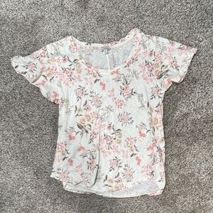 Lucky Brand Pink and Cream Floral Short Sleeve Top
